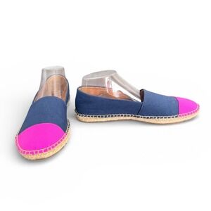 J Crew Women's Blue Pink Canvas Espadrille Flats Shoes Slip On Casual Size 9